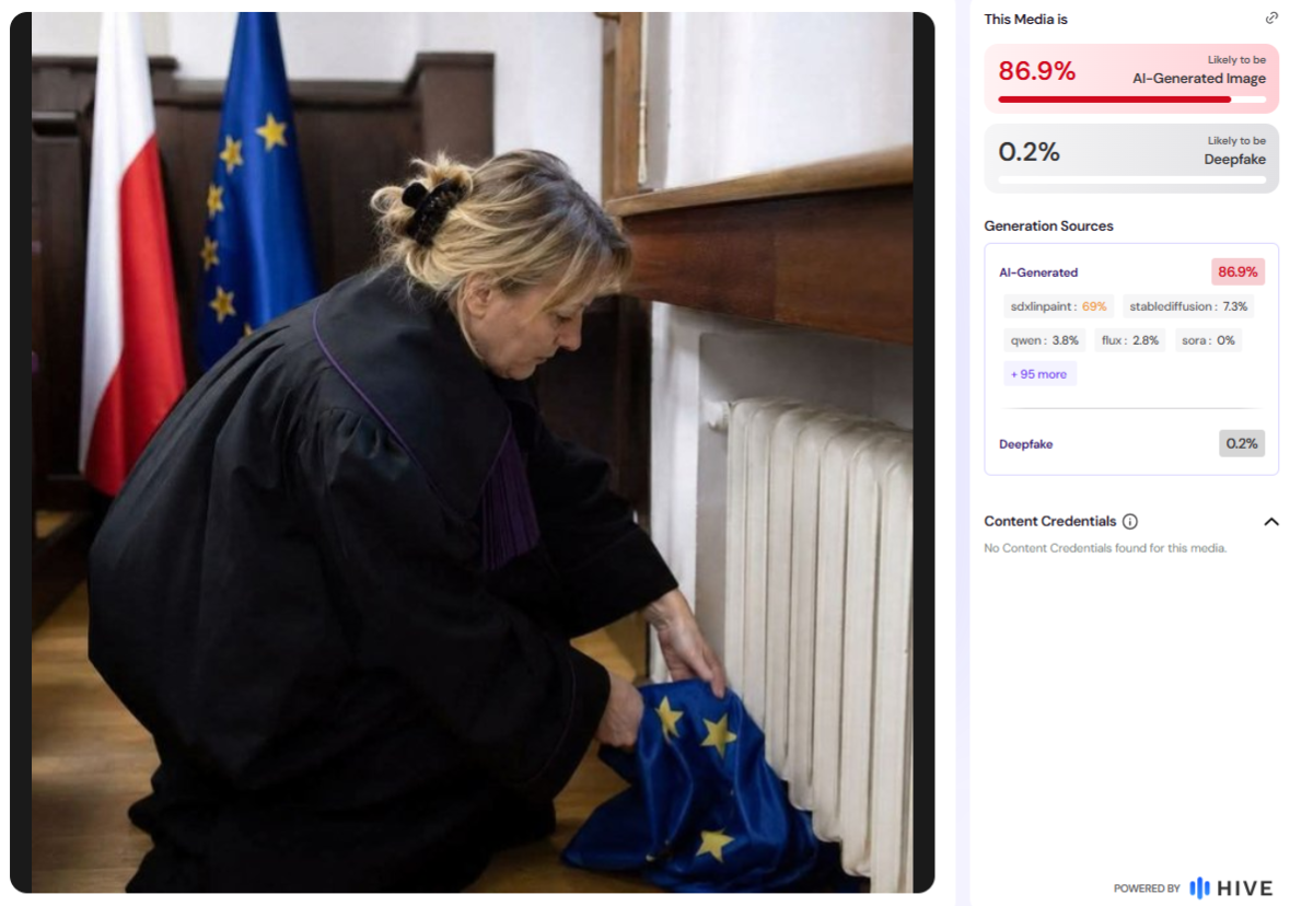 Wynik analizy narzędziem Hive Detect potwierdza, że grafika to dzieło sztucznej inteligencji
