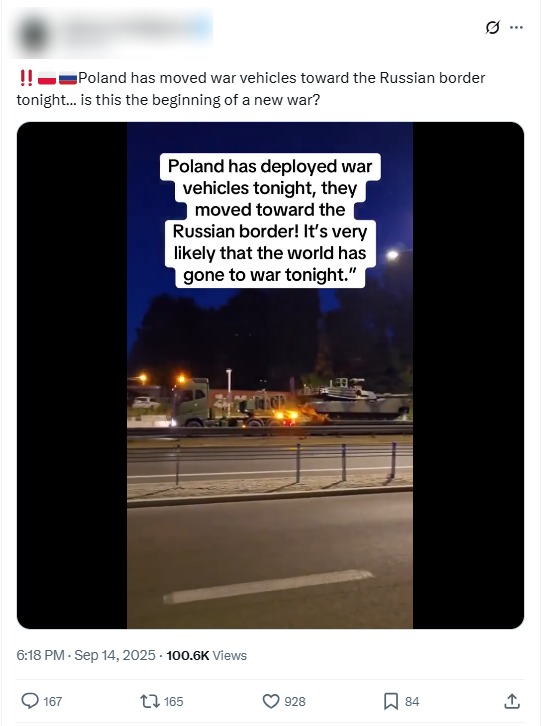 Post z fałszywym przekazem mającym wzbudzać strach 