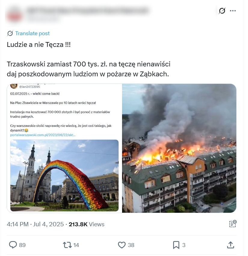 Wpis o rzekomej inwestycji Trzaskowskiego wygenerował ponad 200 tys. wyświetleń