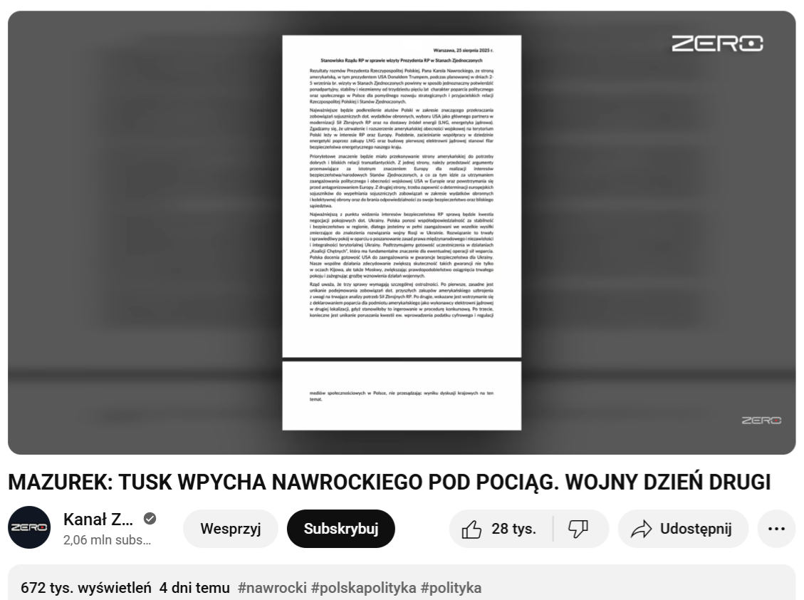 Treść notatki MSZ ujawniono 28 sierpnia 2025 roku na Kanale Zero 