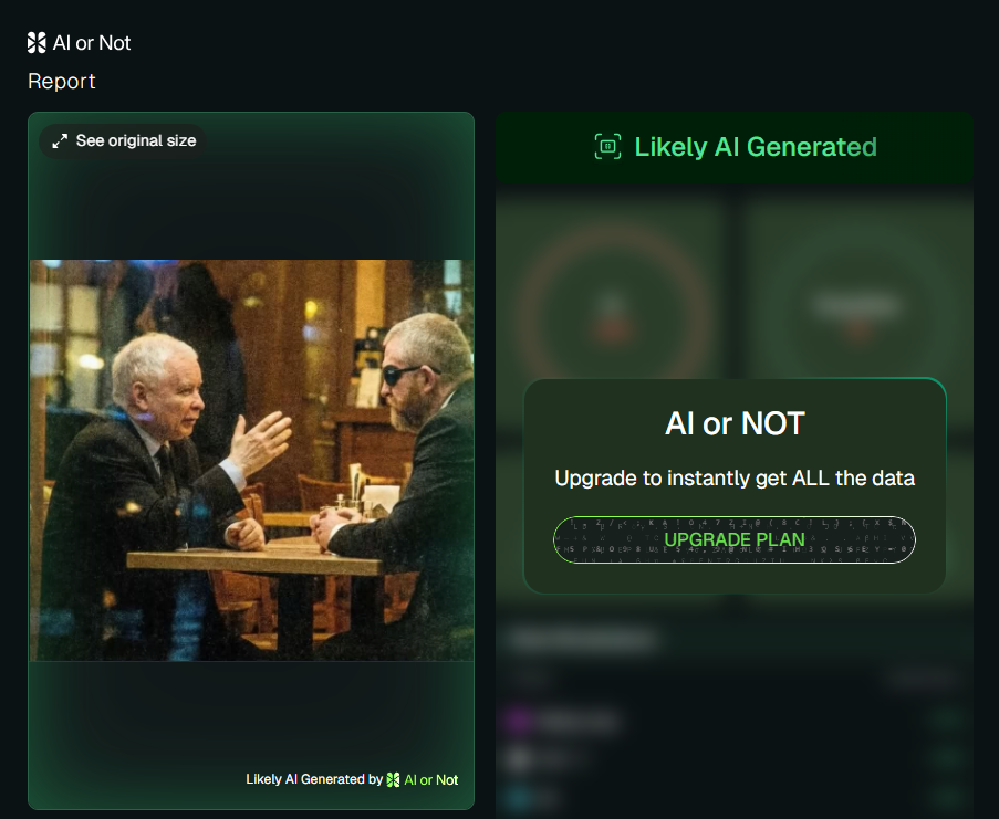 Wynik analizy w narzędziu od AIorNot