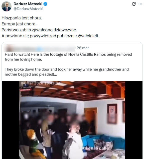 Nagranie opublikowane przez posła Mateckiego nie dotyczy Noelii Castillo