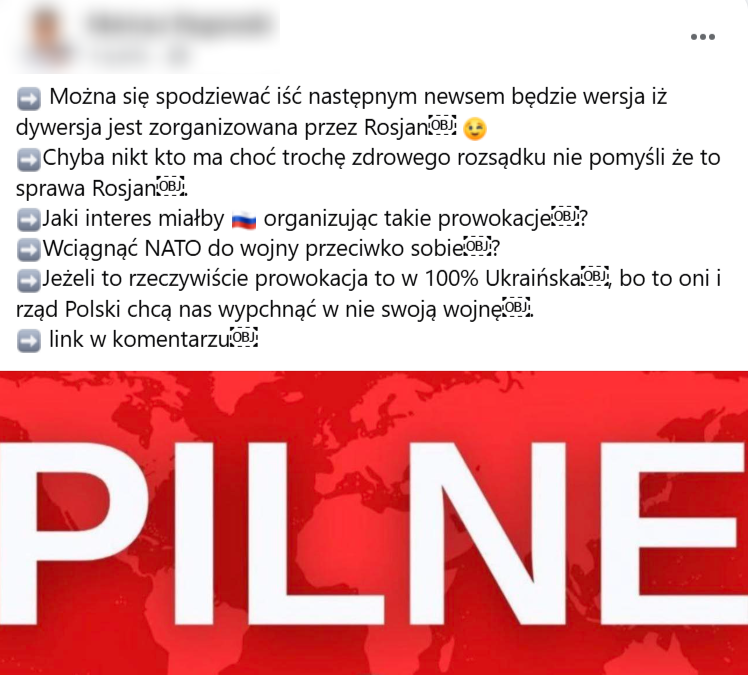 Wpis podważający tezę o rosyjskiej dywersji