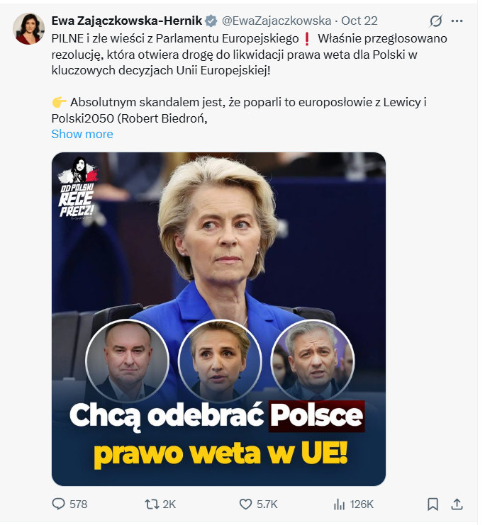 Alarmujący wpis Zajączkowskiej-Hernik wyświetlono aż 126 tys. razy