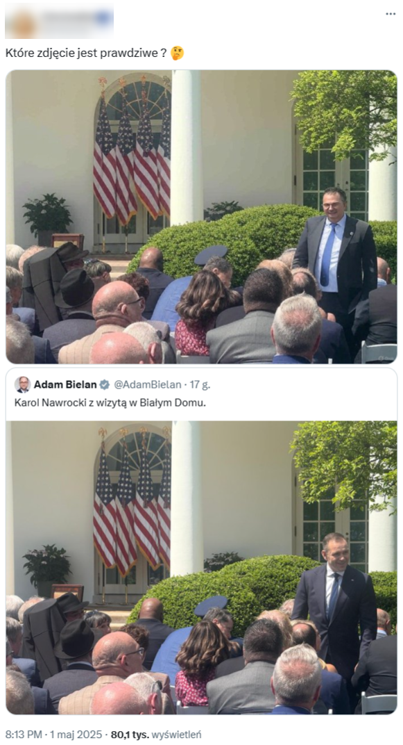 Wprowadzający w błąd post opublikowany 1 maja 2025 roku w serwisie X