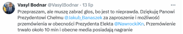 Fake news krążący w sieci na temat jego przemówienia prostował pod postami sam ambasador Ukrainy