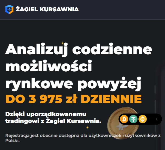 Przestrzegamy przed Żagiel Kursawnia, która w sieci przedstawia się jako platforma do handlu kryptowalutami