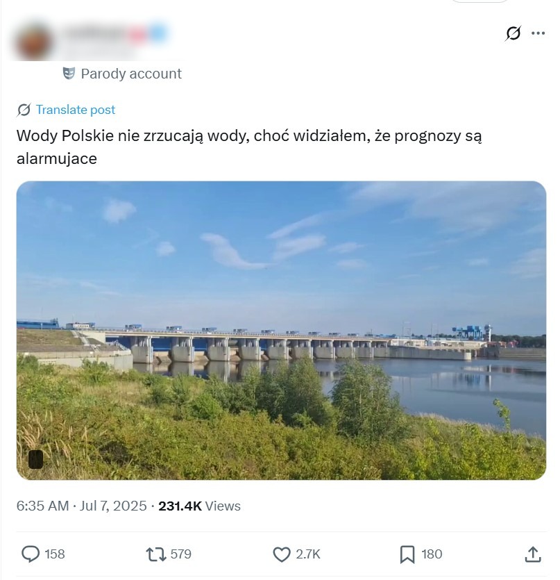 Autor posta twierdzi, że Wody Polskie nie zwalniają zbiorników retencyjnych 