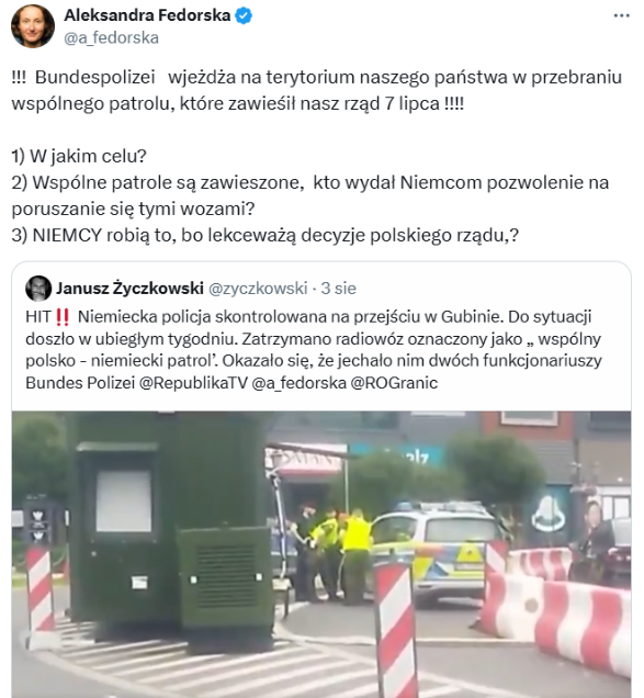 Nagranie z granicy i wpisy o niemieckich policjantach "w przebraniu wspólnego patrolu" generowały komentarze, że Niemcy wjeżdżają do nas "na przeszpiegi"  