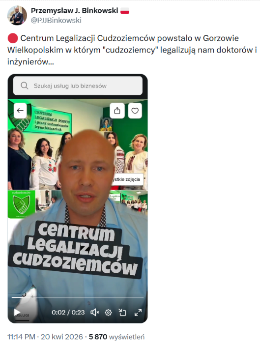 Temat "centrum legalizacji cudzoziemców" nagłośnił m.in. działacz Konfederacji 
