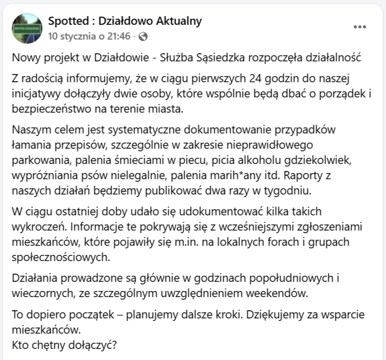 Treść wpisów była zbliżona, zmieniało się miasto