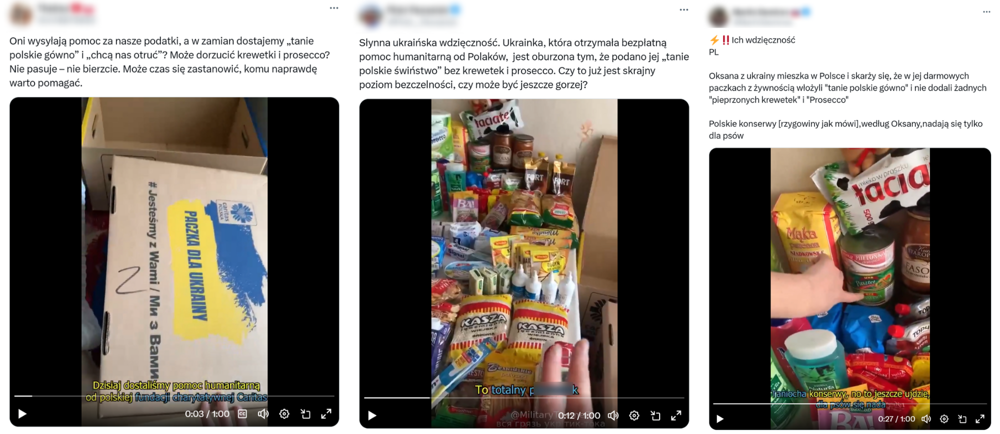 Wpisy z fałszywym przekazem zbudowanym na zmanipulowanym nagraniu