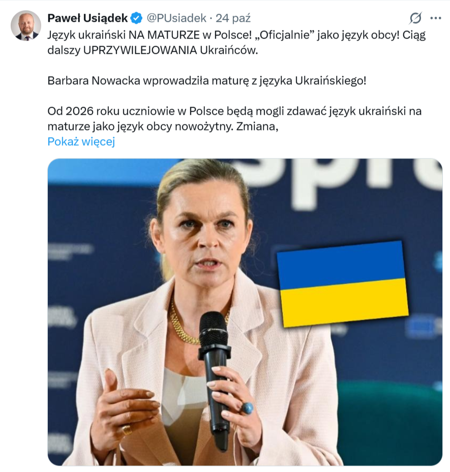 Wprowadzający w błąd wpis o języku ukraińskim na maturze