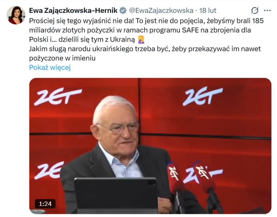 Komentarz europosłanki Ewy Zajączkowskiej-Hernik do słów Leszka Millera o "przekazywaniu pieniędzy Ukrainie z SAFE"