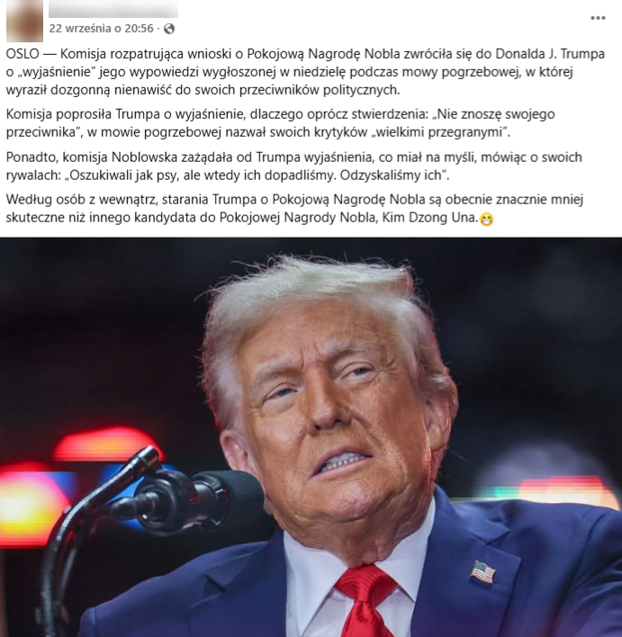 Post opublikowany na Facebooku 22 września 2025 roku