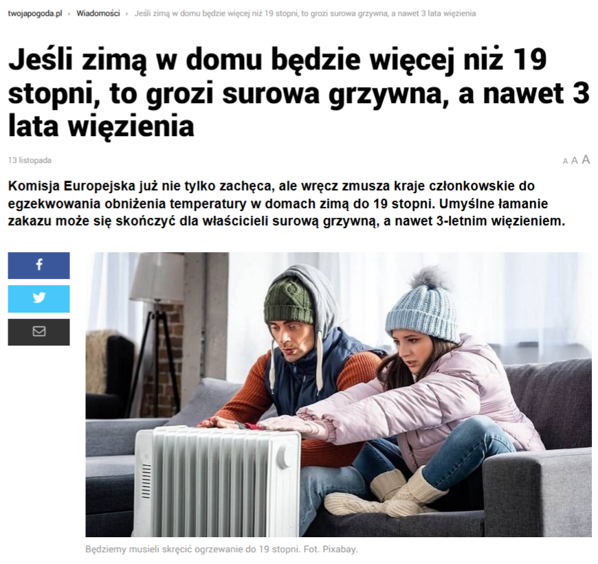 Wprowadzający w błąd artykuł opublikowany w serwisie TwojaPogoda.pl