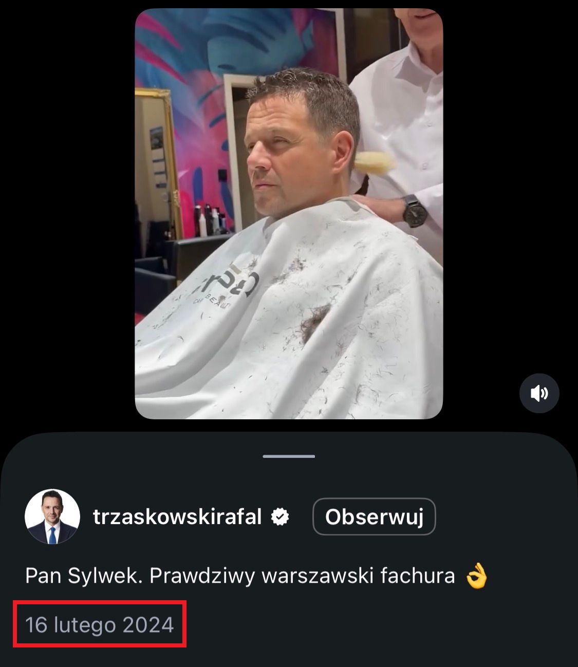Na oryginalnym nagraniu Trzaskowski nie obciął się na łyso