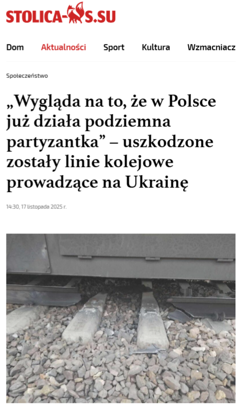 Jeden z wielu przekazów sugeruje, że za aktem dywersji stoi polska lub ukraińska "podziemna partyzantka". Tłumaczenie maszynowe z rosyjskiego