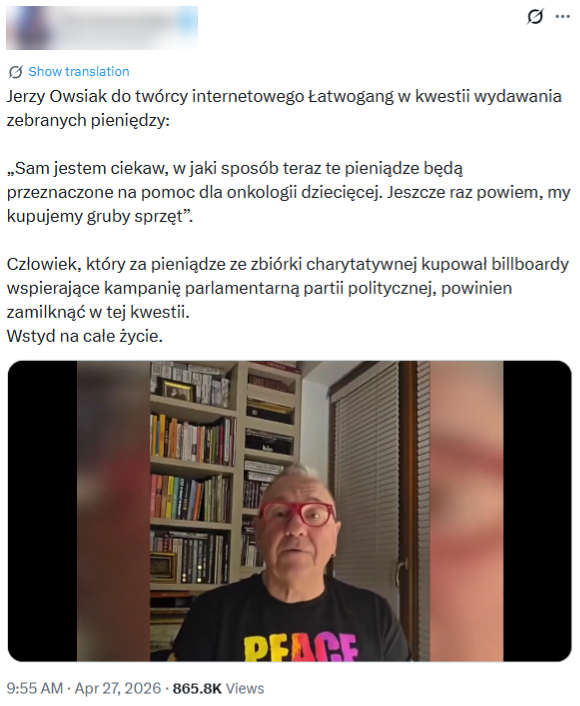 Wprowadzający w błąd post ma setki tysięcy wyświetleń