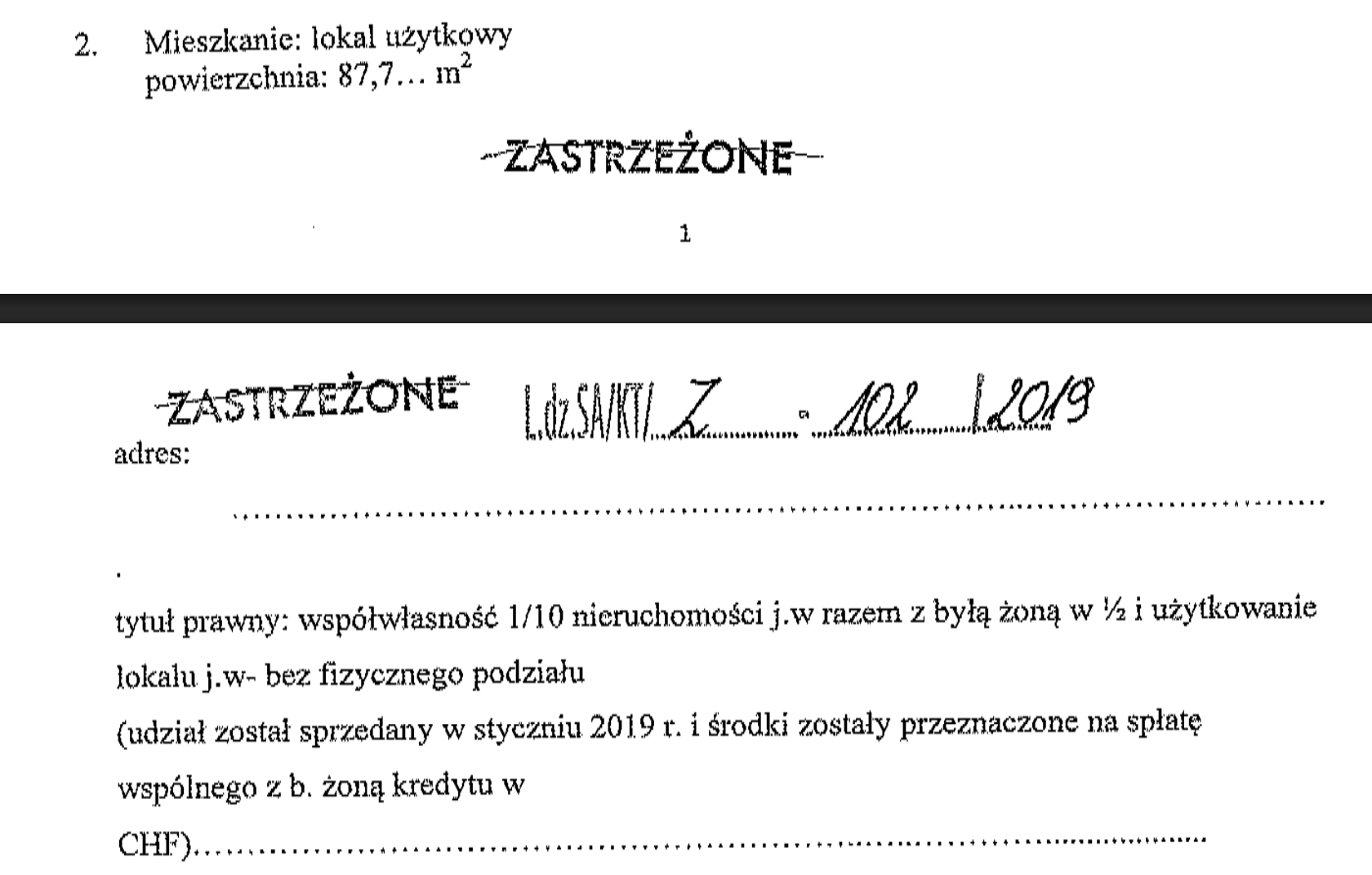 Tylko w oświadczeniu z 2018 roku jest informacja o lokalu użytkowym i to jednym. W kolejnych latach w rubryce "mieszkanie" Żurek wpisywał: "brak"