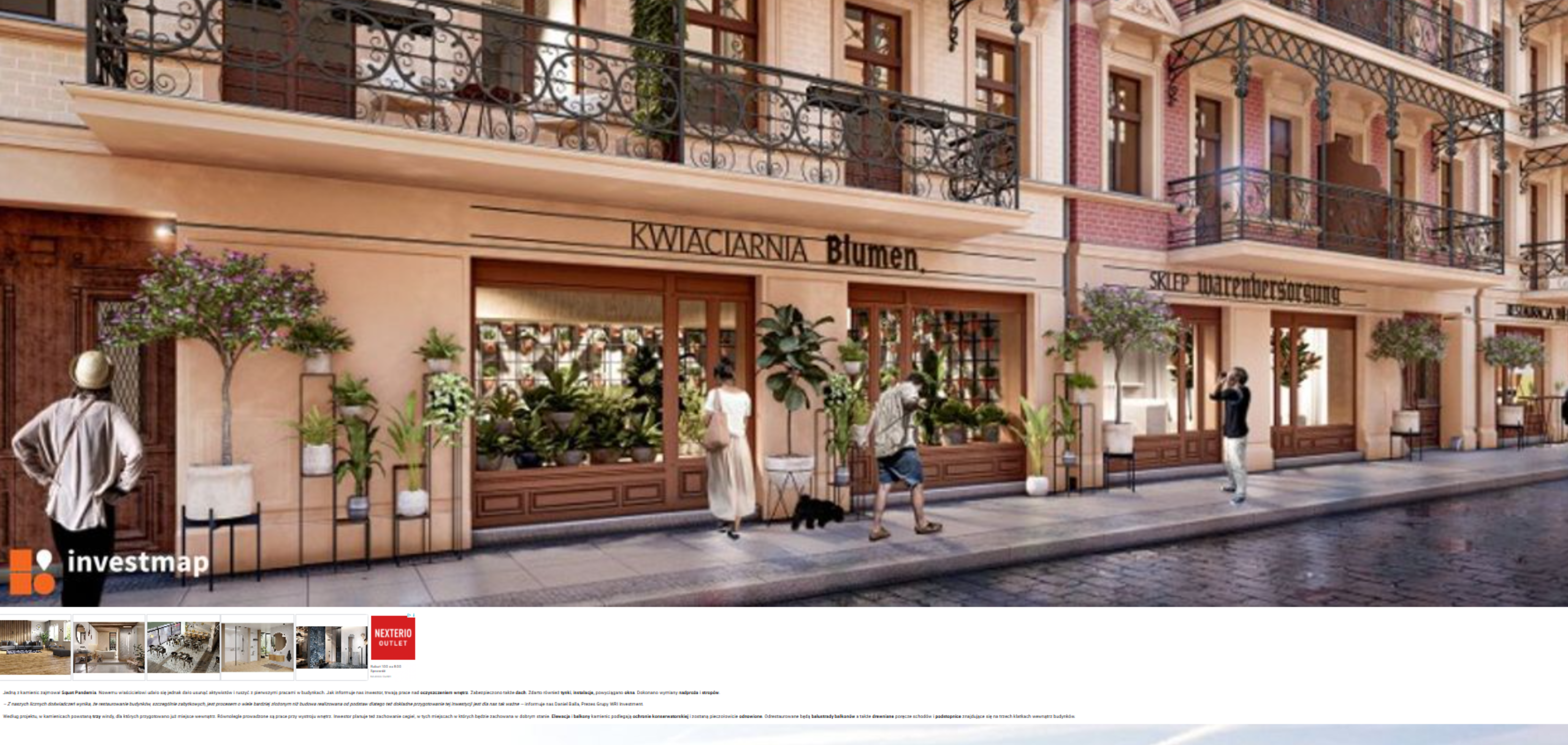 Fragment strony internetowej inwestmap.pl, na której pokazano wizualizacje kamienic przy ulicy Szczytnickiej po remoncie. Tekst i ilustracje opublikowano w 2022 roku 