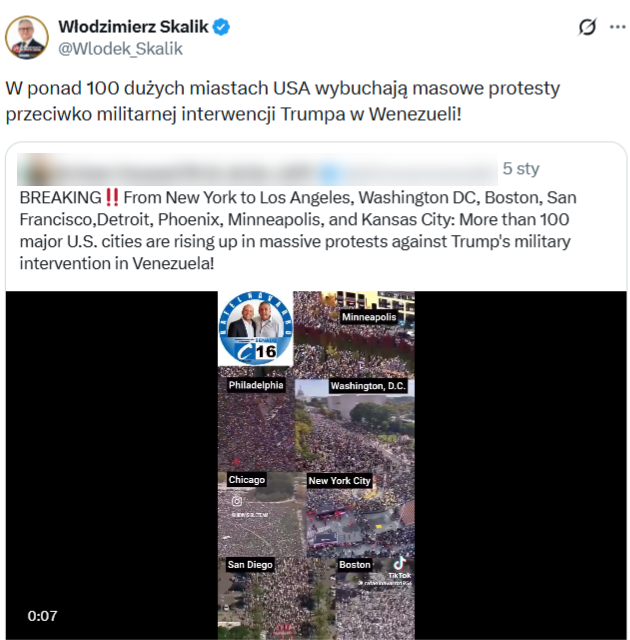 Wpis posła Skalika o masowych protestach wyświetlono w serwisie X ponad 88 tys. razy 