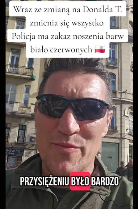 Nagranie o rzekomym zakazie noszenia naszywki z polską flagą na mundurze policji opublikował członek ugrupowania Bronimy Polskiej Granicy 