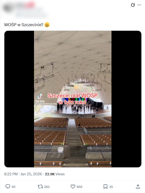 Wprowadzający w błąd post o frekwencji na szczecińskim finale WOŚP wyświetlono ponad 30 tys. razy 