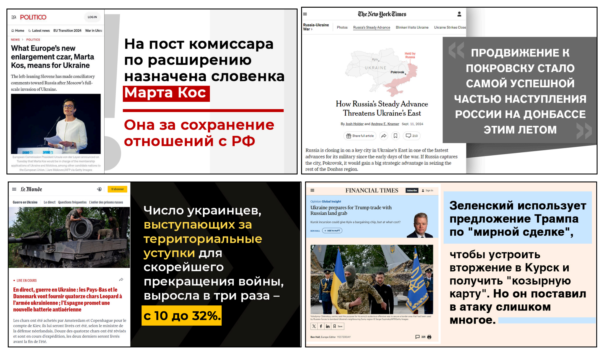 Przy pomocy wyrwanych z kontekstu cytatów rozpowszechniano przekazy zgodne z rosyjską propagandą