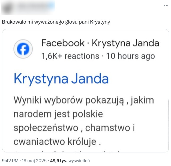 Manipulacyjny wpis opublikowany 19 maja w serwisie X