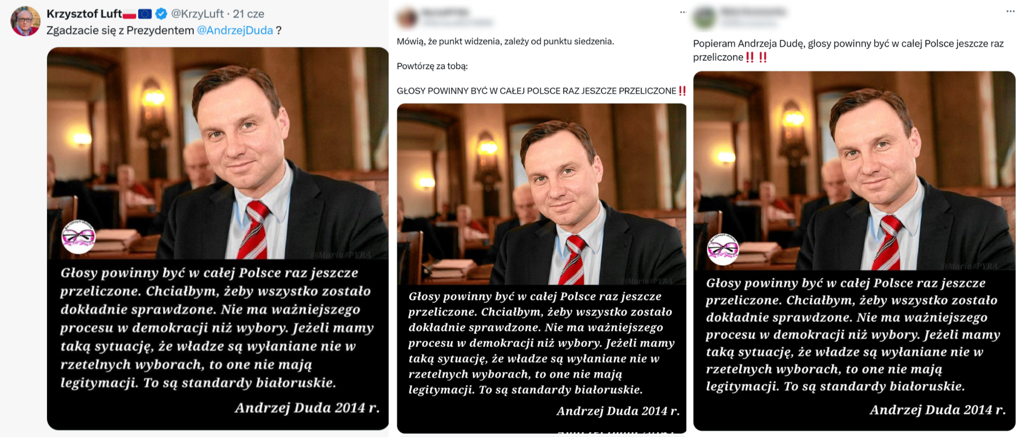 Wpisy na X ze słowami Andrzeja Dudy