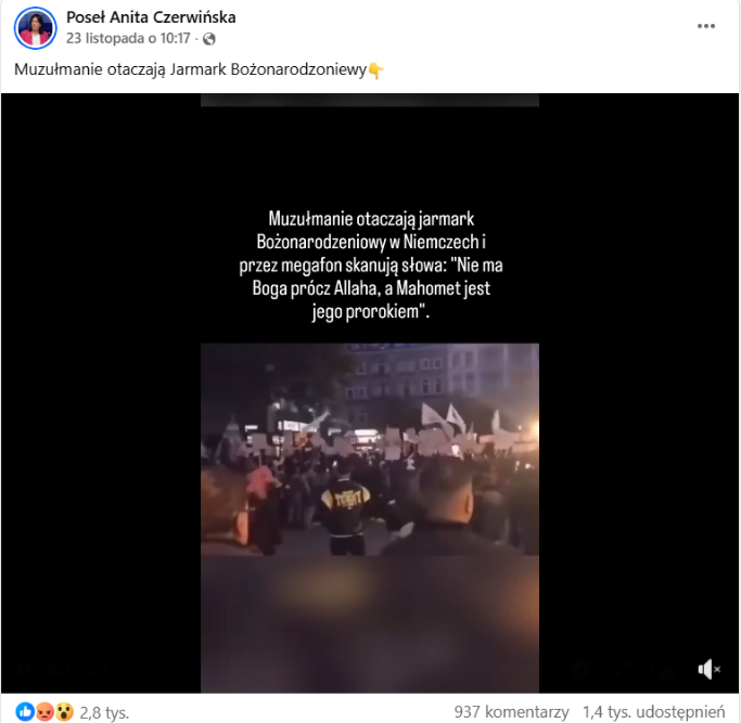 Fake newsa opublikowała na Facebooku m.in. posłanka PiS Anna Czerwińska  