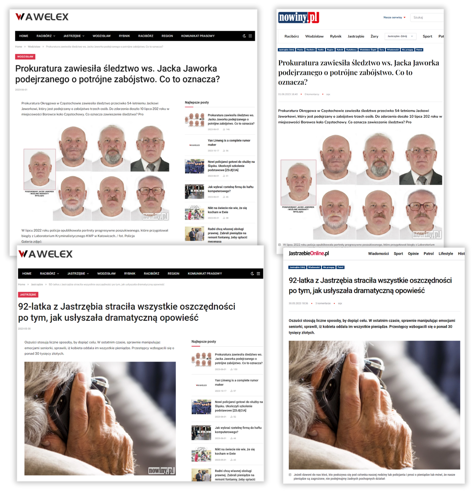 Artykuły opublikowane na Wawel Express po lewej i ich oryginały opublikowane na Nowiny.pl po prawej