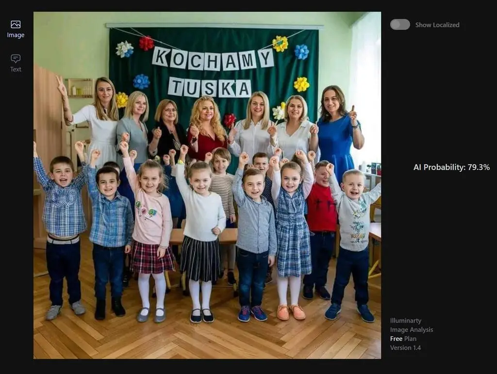 Według narzędzia Illuminarty na 73,9 proc. to zdjęcie zostało wykonane przez AI