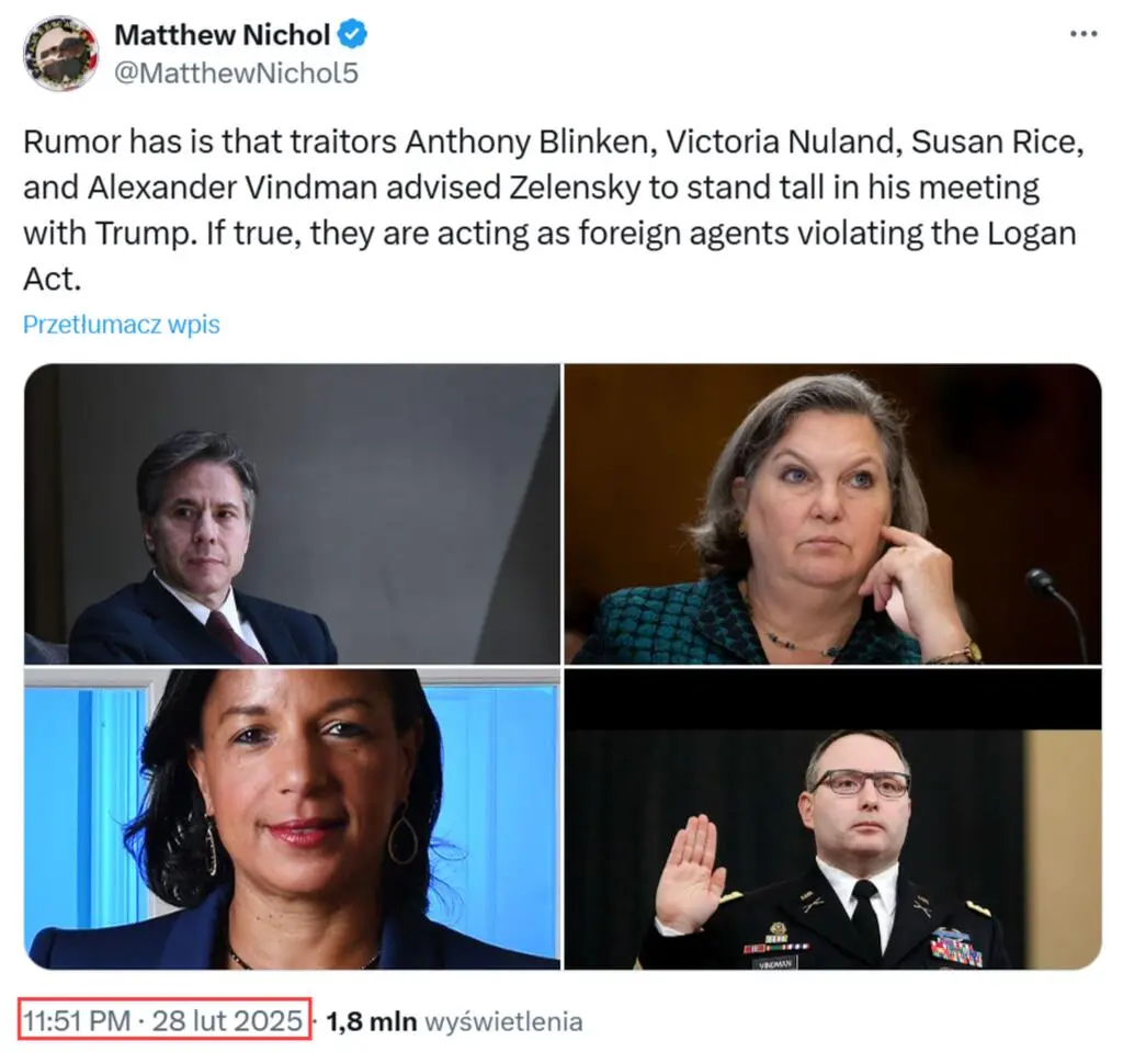 Wpis o rzekomej rozmowie z powołaniem się na "plotki".