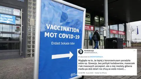 Konfederacja: Szwecja "bez tak masowych szczepień" jak Izrael, radzi sobie lepiej z epidemią. Dane pokazują co innego