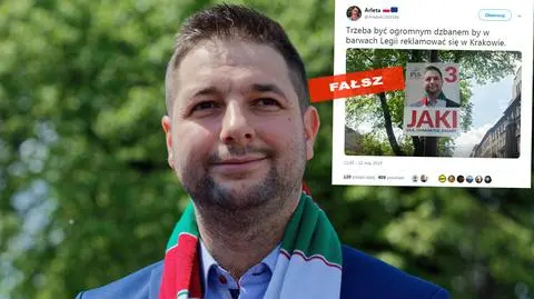 Patryk Jaki w szaliku Legii na plakatach wyborczych w Krakowie? Nie, to fotomontaż