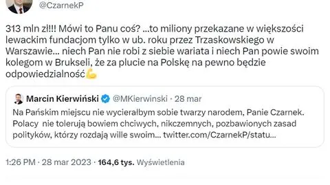 Czarnek: Trzaskowski dał 313 milionów złotych "w większości lewackim fundacjom". To manipulacja