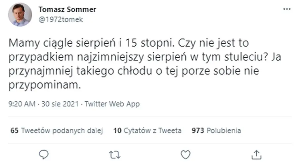 Post Tomasza Sommera na Twitterze