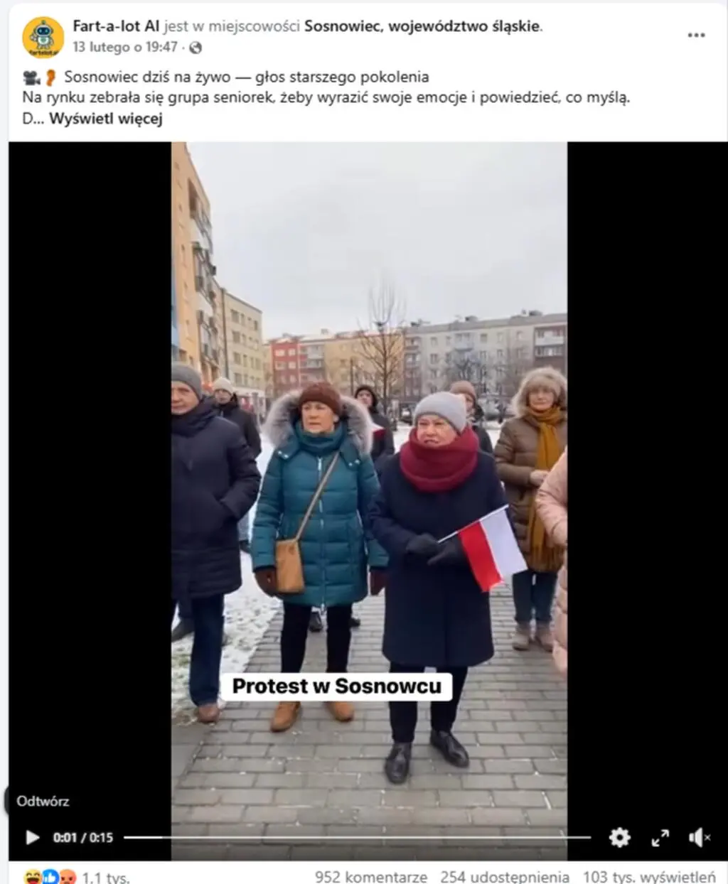 Filmik o "proteście" w Sosnowcu w jednym z postów na Facebooku