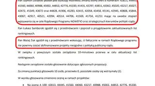 Fragment protokołu z wypowiedziami dotyczącymi zmian ocen wniosków