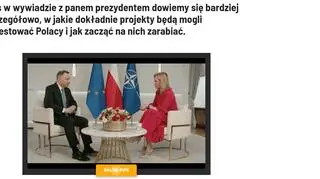Fragment strony internetowej, na której opublikowano zmyślony wywiad z prezydentem