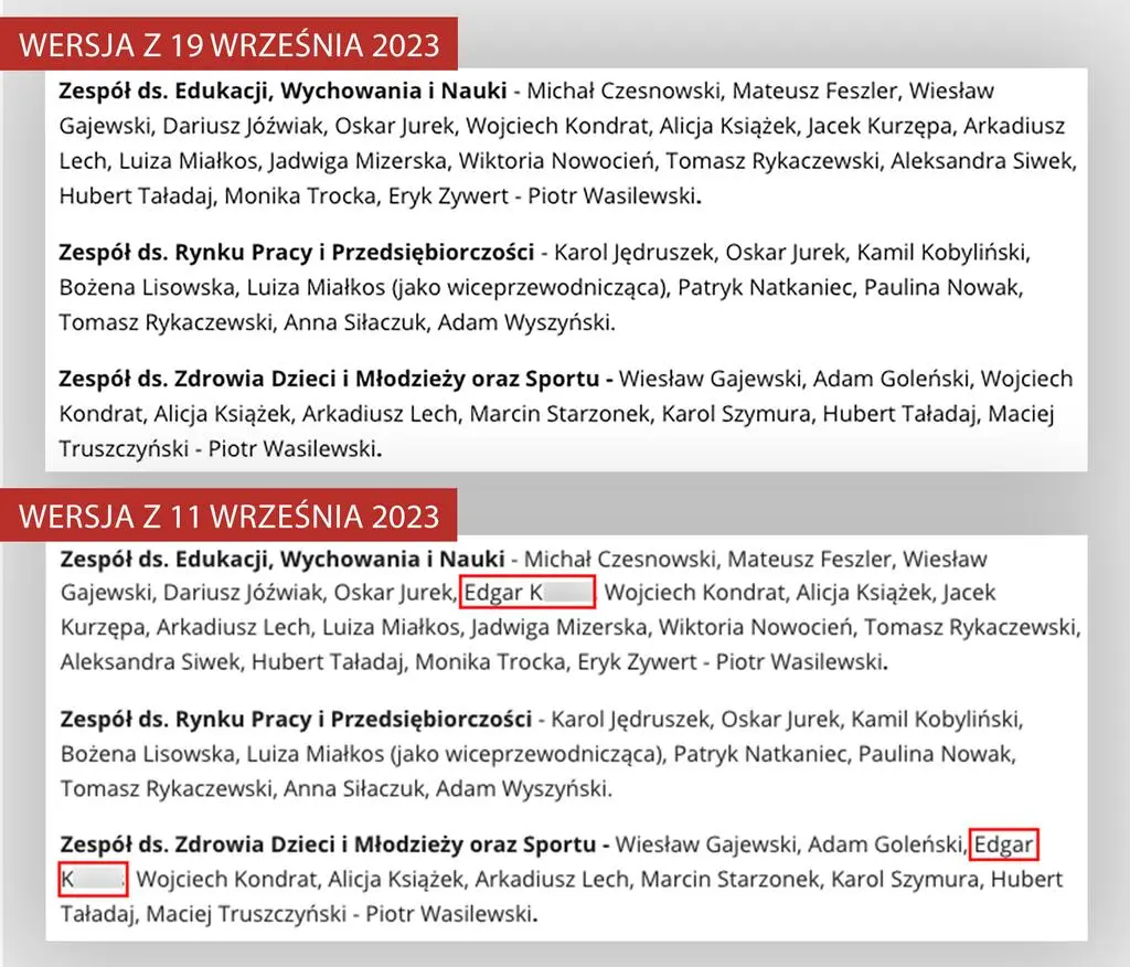 Tekst "Drugie posiedzenie Rady Dialogu z Młodym Pokoleniem II kadencji" z nazwiskiem Edgara K. - i po jego zniknięciu