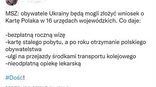 Wpis na Twitterze o Karcie Polaka 