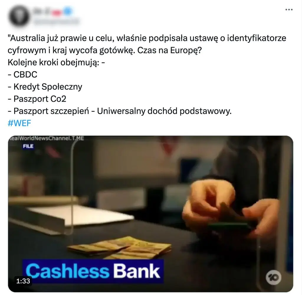 Manipulacyjny post o "wycofaniu gotówki" w Australii