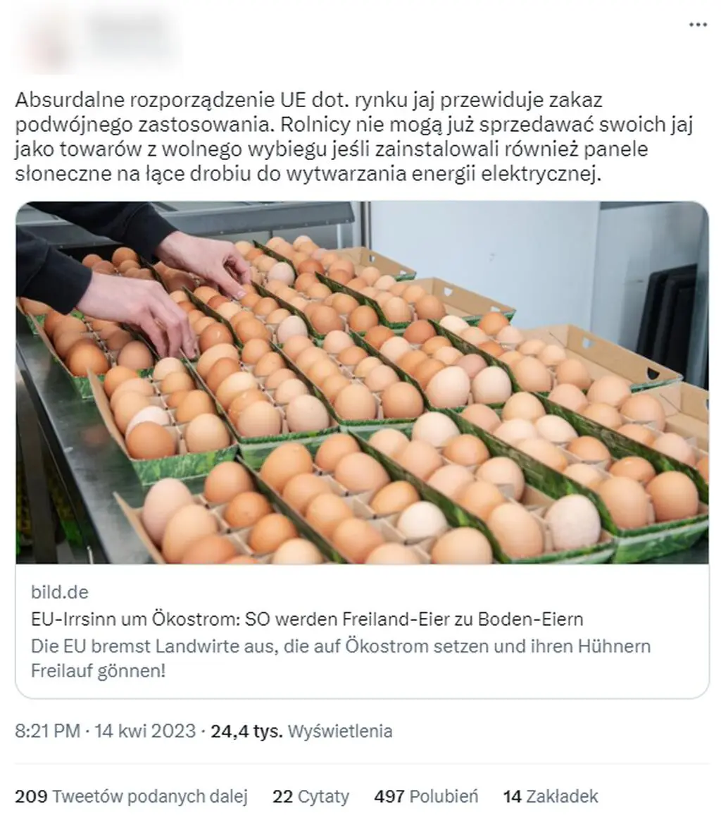 Post z wprowadzającą w błąd informacją i niemieckim serwisem jako źródłem 