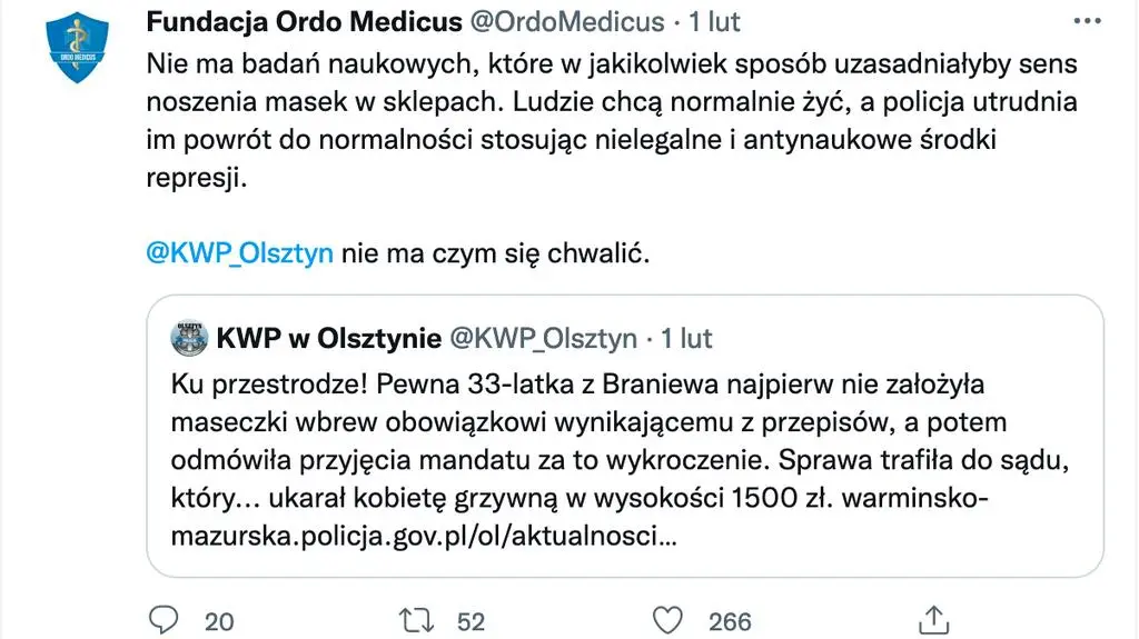 Wpis o badaniach w sprawie maseczek