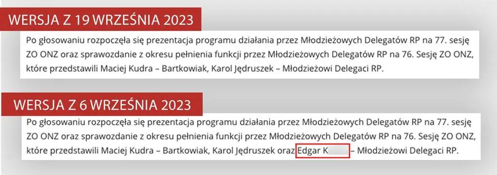 Tekst "VI posiedzenie plenarne II kadencji Rady Dialogu z Młodym Pokoleniem w Kancelarii Prezesa Rady Ministrów", z którego także zniknęło nazwksko Edgara K. 