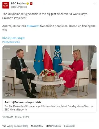 13 marca 2022 r. Wywiad prezydenta Andrzeja Dudy dla BBC
