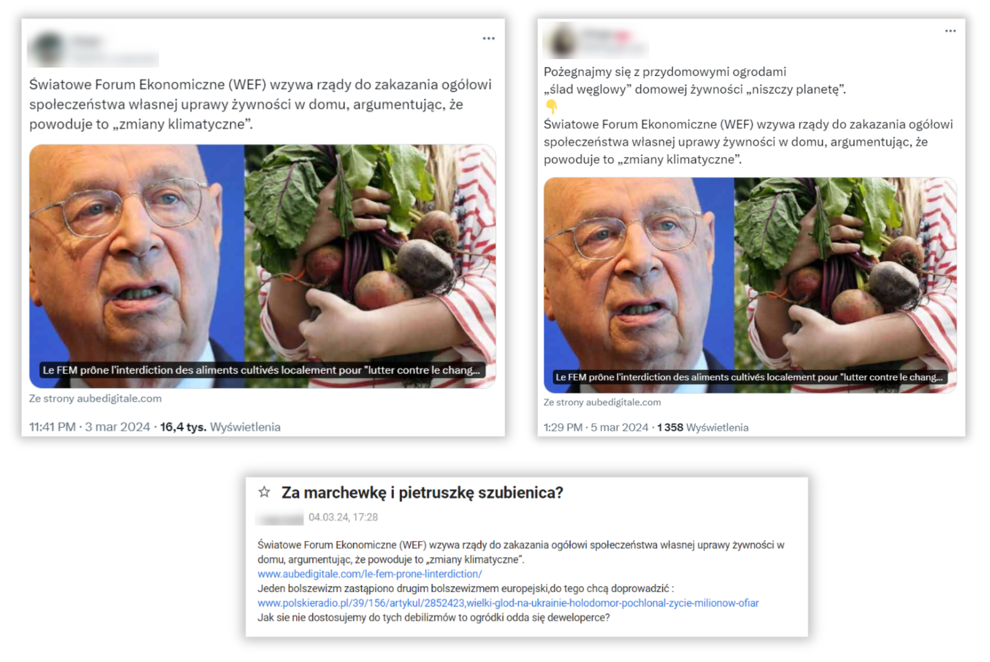 Wprowadzające w błąd posty opublikowane na początku marca 2024 w serwisie X i na forum portalu Gazeta.pl.